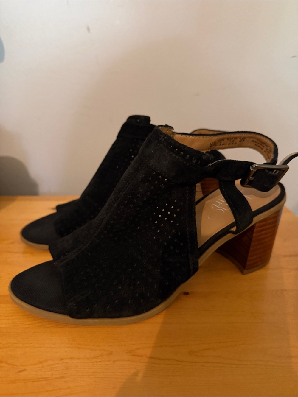 Black Suede Open-Toe Block Heel Sandals